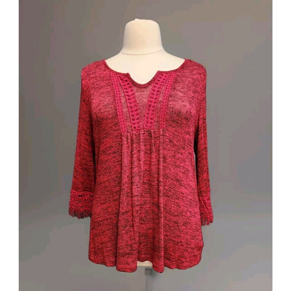 Energe World Wear Knit Top Red 3/4 Sleeve Size 2X